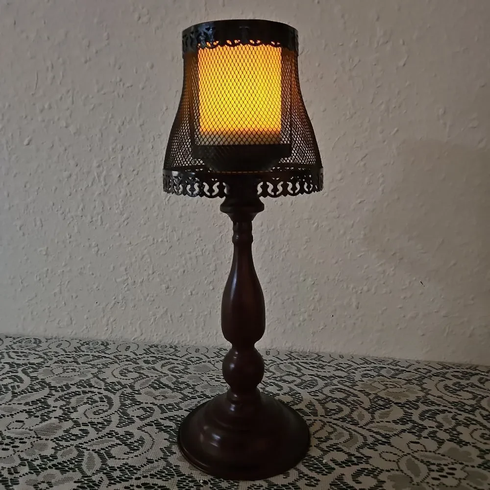 Candle Impressions Vintage-Style Metal and Wood Candle Lamp